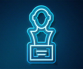 Glowing neon line Gypsum head sculpture bust icon isolated on blue background. Vector