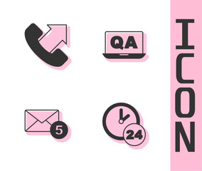 Set Clock 24 hours, Telephone support, New, email incoming message and Question and Answer icon. Vector