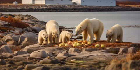 Polar Bears Feeding on Harbour Islands, Hudson Bay, Nunavut, Canada
