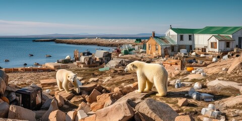 Polar Bears Feeding on Harbour Islands, Hudson Bay, Nunavut, Canada
