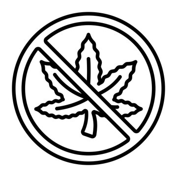 Smoking Edibles Hemp Weed not allowed vector outline design, hallucinogen and stimulant symbol, thca and cbda sign, psychoactive nature drug stock illustration, Hash Banned Area concept