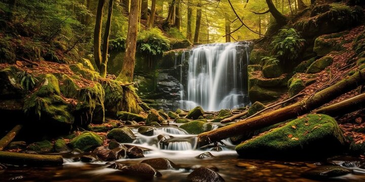 Waterfall in the forest - Majestic Cascades - Beauty of Nature - through Long Exposure