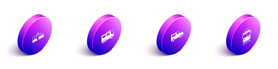 Set Isometric Tram and railway, Bus, Car and icon. Vector