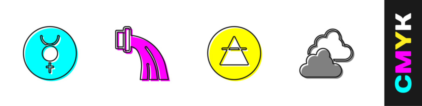 Set Symbol Mercury, Aquarius zodiac, Air element and Cloudy weather icon. Vector