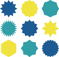 Set of vector starburst.Starburst shape set. Vector burst icon. Promotional badge.Bursting icon.Sunburst seamless sticker collection.