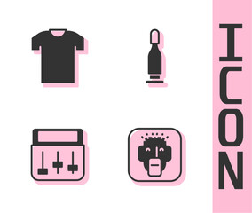 Set Rapper, T-shirt, Drum machine music and Bullet icon. Vector