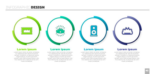Set Concert ticket, King crown, Stereo speaker and Brass knuckles. Business infographic template. Vector