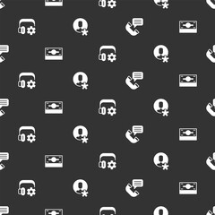 Set Telephone conversation, Stacks paper money cash, Headphoneswith settings and Elected employee on seamless pattern. Vector