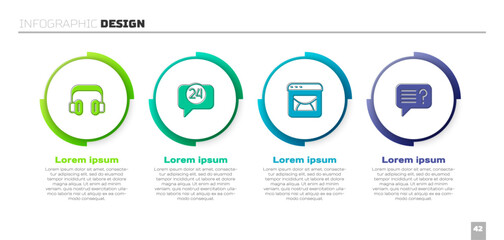Set Headphones, Telephone 24 hours support, Mail and e-mail and Unknown search. Business infographic template. Vector