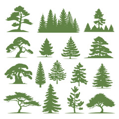 set icon tree forest vector symbol silhouette logo