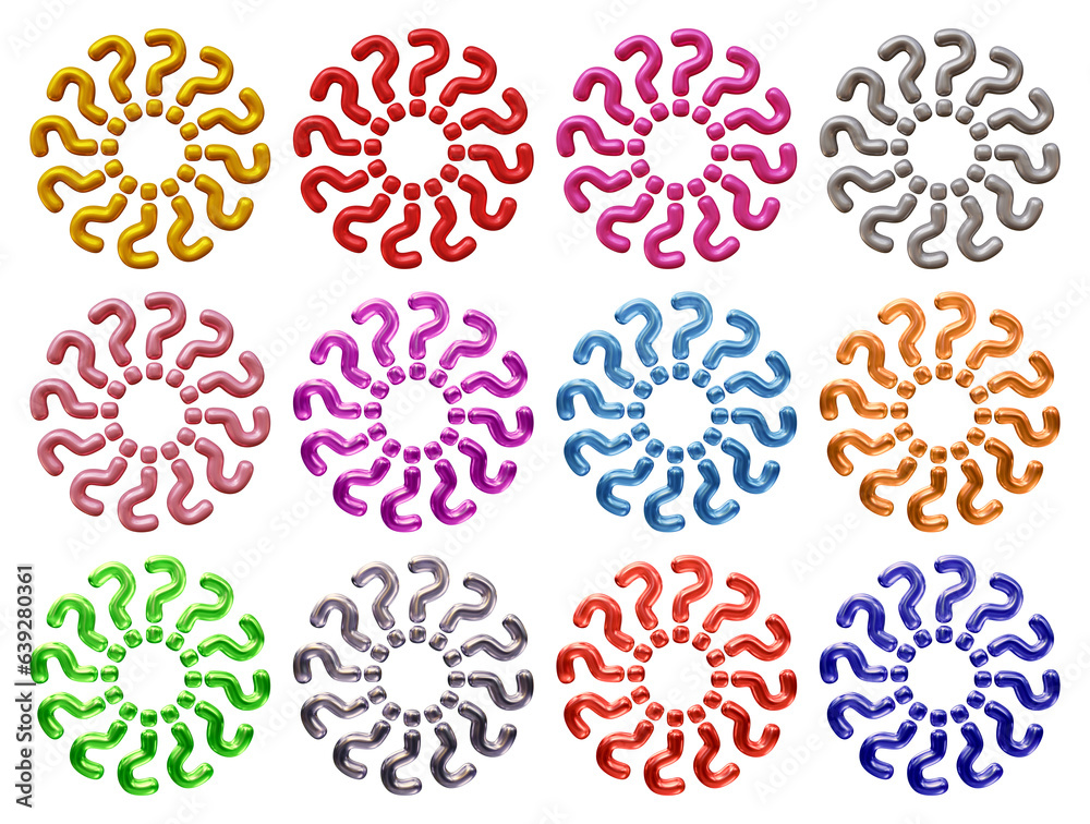 Poster set of question mark symbol design. ask icon or sign shape isolated on transparent background in 3d 