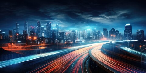 Obraz premium timelapse of a busy highway by night. 