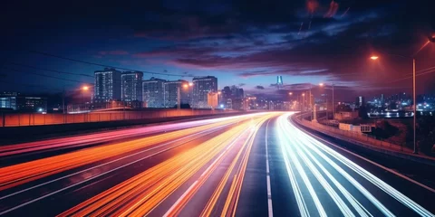 Foto auf Acrylglas timelapse of a busy highway by night.  © CreativeCreations
