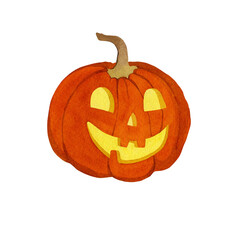 Watercolor illustration of a big pumpkin on the theme of Halloween