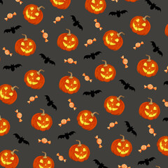 Watercolor seamless pattern with pumpkins on the theme of Halloween