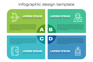Set line Love diary, Bow and arrow, Perfume and Romantic girl. Business infographic template. Vector