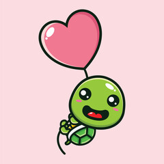 flying turtle hugging a love balloon