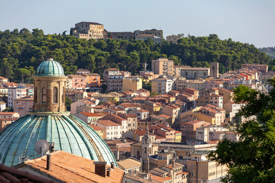 Buildings on the hills of the port city of Ancona in the Marche region in Italy.