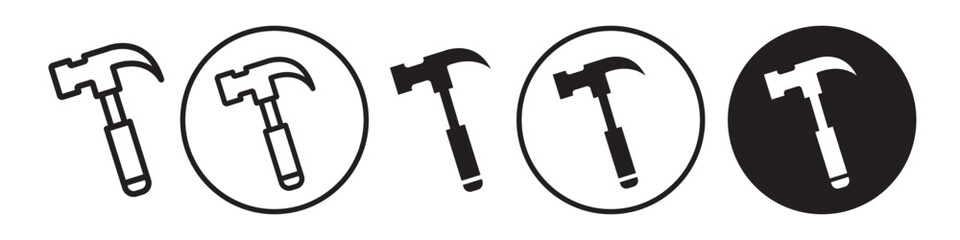 Hammer Icon. Industry worker metal tool for fixing object or to insert screw in home wall. Symbol of renovation mechanical utility. Vector set of carpentry workshop work equipment to repair hardware