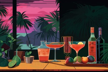 Tropical Bar Illustration During Evening 