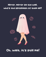 Pink Halloween poster, cocktail, girl, caption, lettering, funny caption
