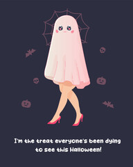 Pink Halloween poster, cocktail, girl, caption, lettering, funny caption