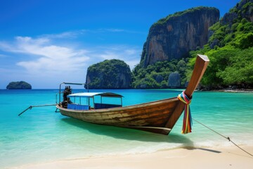 Long-tail Boat on Secluded Shore