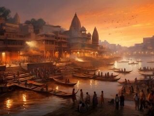 Varanasi Ganges Rituals - obrazy, fototapety, plakaty