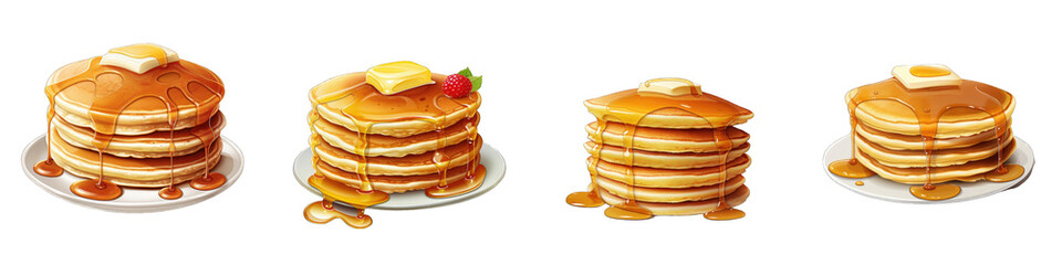 Pancakes clipart collection, vector, icons isolated on transparent background - obrazy, fototapety, plakaty