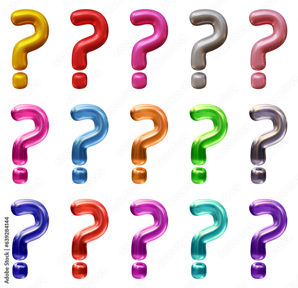 Poster set of question mark symbol design. ask icon or sign shape isolated on transparent background in 3d 