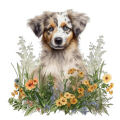 Australian Shepherd Puppy Sketch isolated on transparent background png - Generative AI