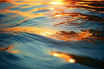 A water surface at sunset with golden and dark blue ripples. Minimal sea scene concept.