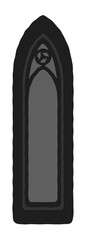 Gothic lancet window with small tracery stylized drawing. Architectural stone frame; pointy medieval cathedral/church arches element illustration