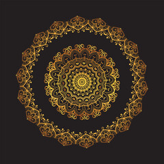 Luxury ornamental mandala design background in gold, Luxury wedding invitation, Ornamental floral corner frame, black background with gold mandala decoration