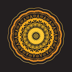 Luxury ornamental mandala design background in gold, Luxury wedding invitation, Ornamental floral corner frame, black background with gold mandala decoration