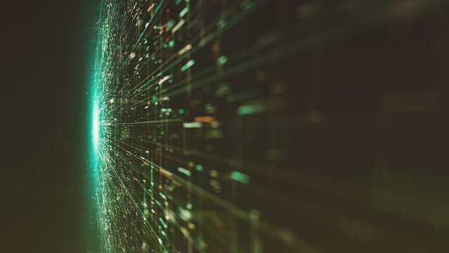 Hitech Space Scifi Network Landcape Background/ 4k animation of an abstract digital data business technology landscape including connected lines and numbers with depth of field shifting
