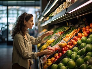 Shopper Selecting Organic Fruits