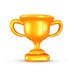 Vector illustration of golden winner cup with shadow on white background. 3d style design of best winner gold award