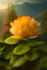 A group colorful flowers design  on a blue background