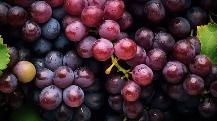 Realistic photo of a bunch of grapes. top view fruit scenery
