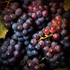 Realistic photo of a bunch of grapes. top view fruit scenery