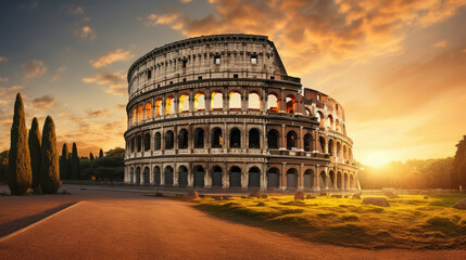 Fototapeta na wymiar Rome, Italy. The Colosseum or Coliseum at sunrise