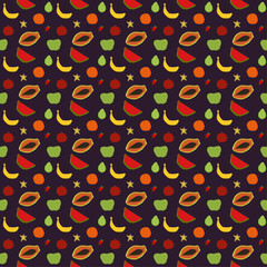 pattern fruites apples watermelone banana on dark 