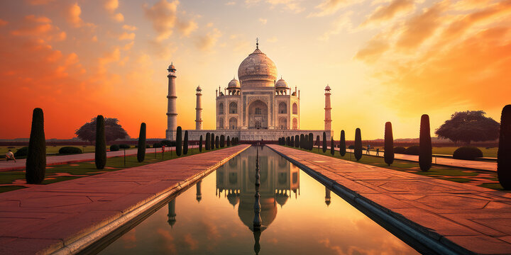 Taj Mahal Palace in India. Indian Temple Tajmahal sunset photography