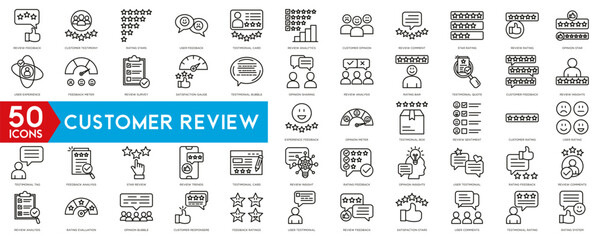 Fototapeta na wymiar Customer Review Icon Collection. Rating, Testimonials, Quick Response, Satisfaction, Feedback, testimonial, customer thin line icons