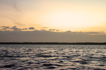 Los Flamencos National Reserve, Colombia - January 2 2023: Sunset sea close-up view romantic beautiful background