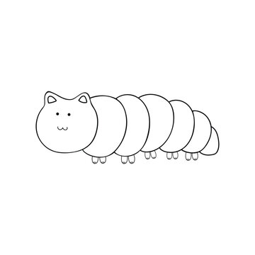 Hand drawn cute cat catterpillar Mascot Character Vector illustration color children cartoon
