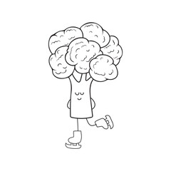 Hand drawn cute brocolli skate Mascot Character Vector illustration color children cartoon 