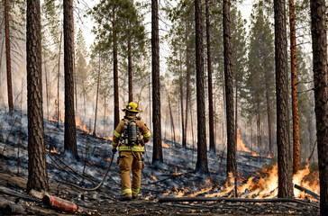 Guardians of the Wild: Firefighter's Stand Against Forest Fire