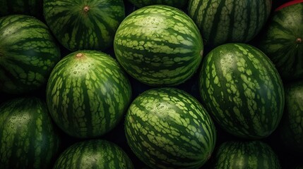 Realistic photo of a bunch of watermelons. top view fruit scenery